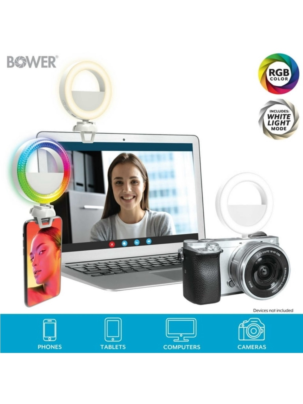 Bower Dual-Sided Clip-On RGB Ring Light — White/Black - Picture 2 of 3